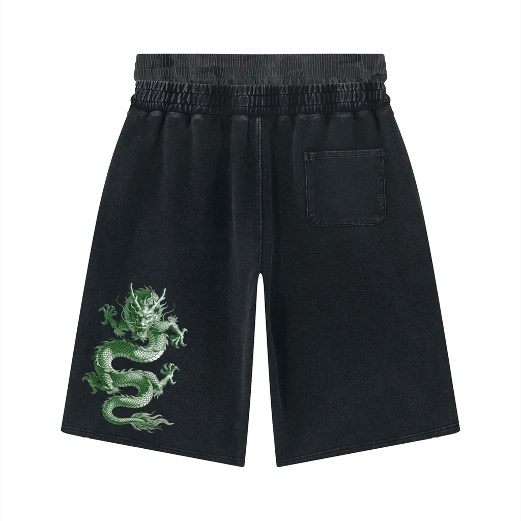 "Emerald-Ryu" Vintage Wash Double Waistband Leg Shorts