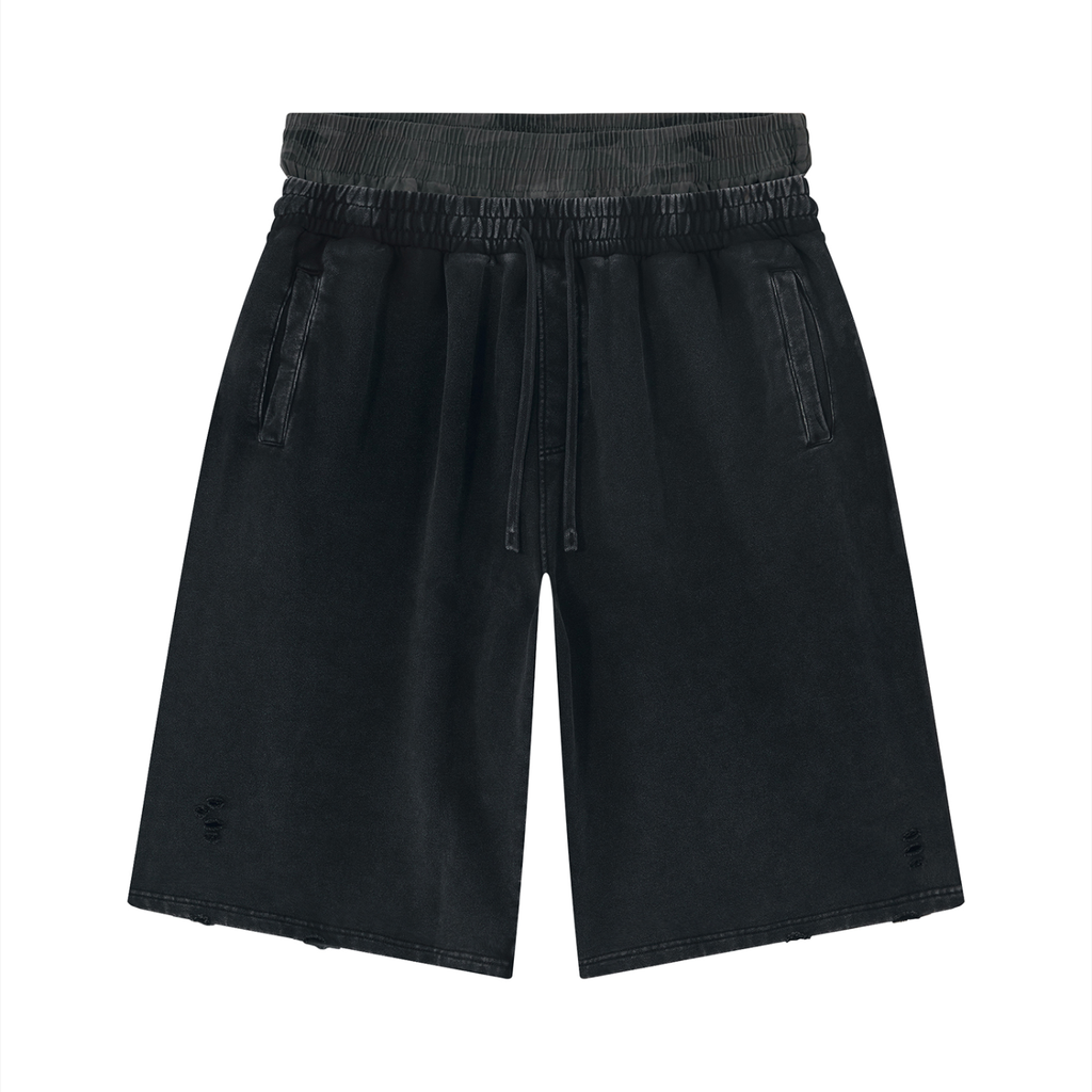 "Emerald-Ryu" Vintage Wash Double Waistband Leg Shorts
